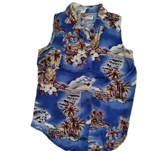 Hilo Hattie  Floral Ukulele Palm Trees Short Sleeve Hawaiian Shirt Size XS